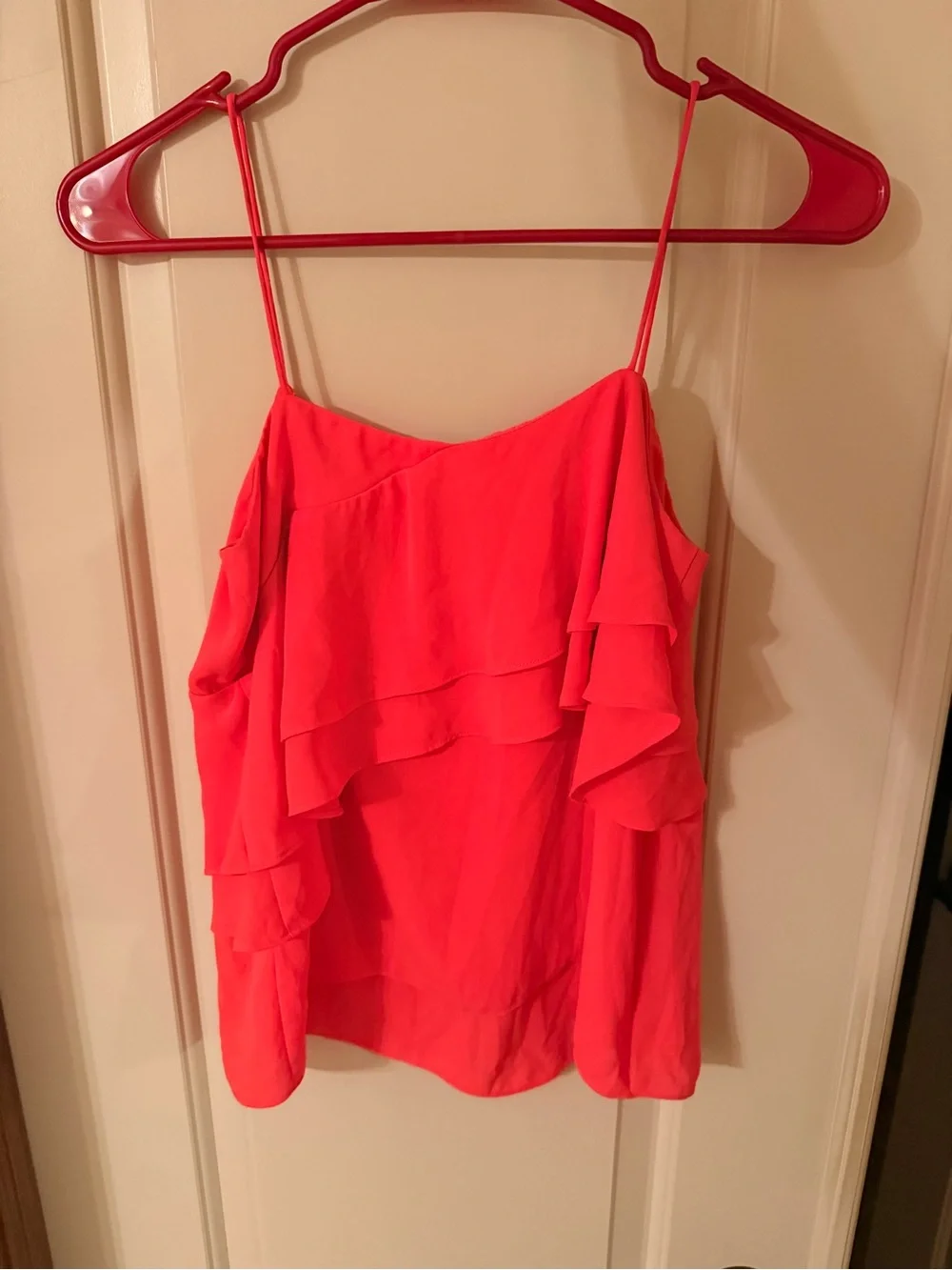 J. Crew salmon coral Layered Ruffle Spaghetti Strap blouse top women’s size 0